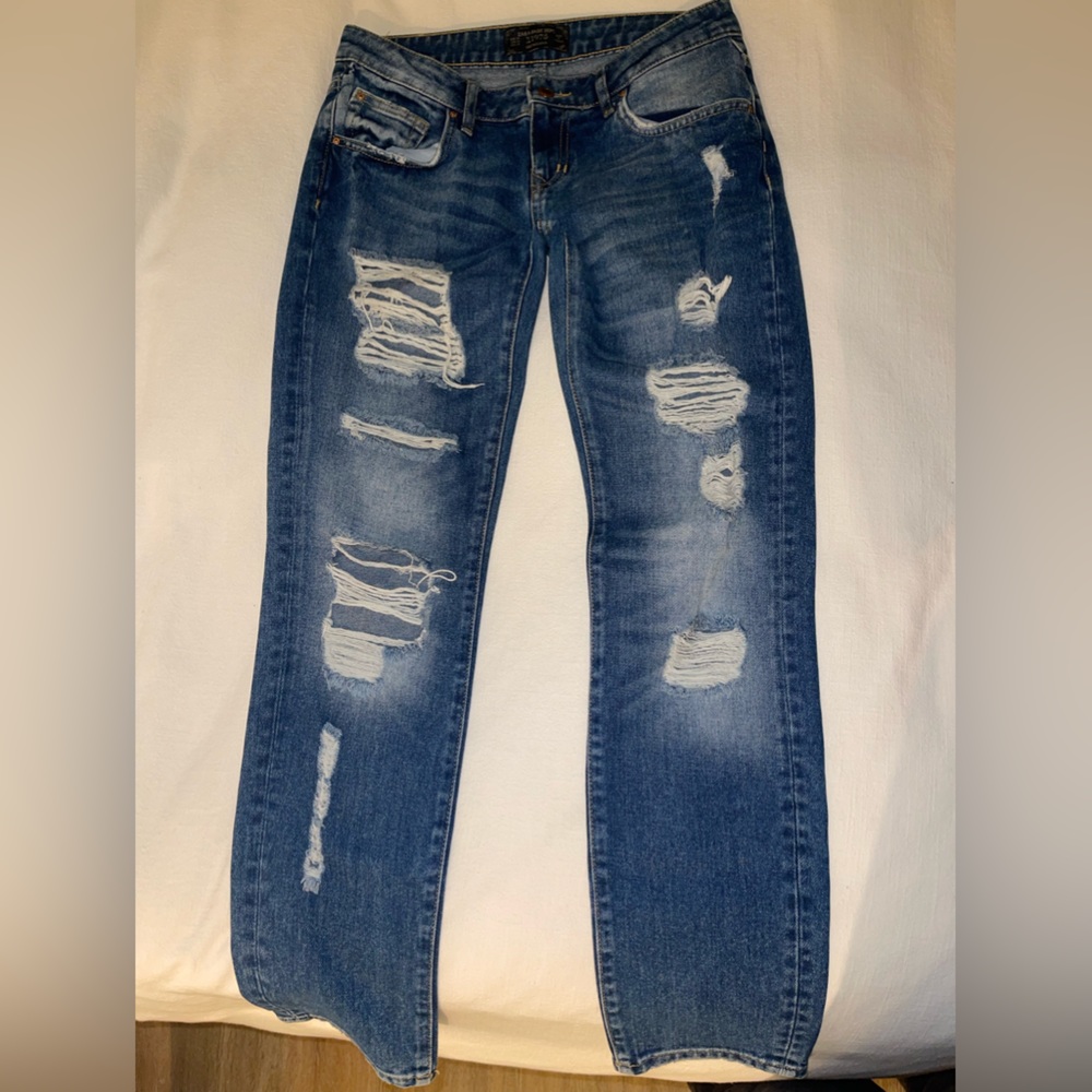 Zara low rise ripped jeans